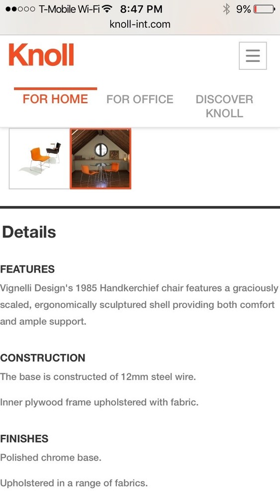 Original Knoll / Vignelli Black Handkerchief stackable chair