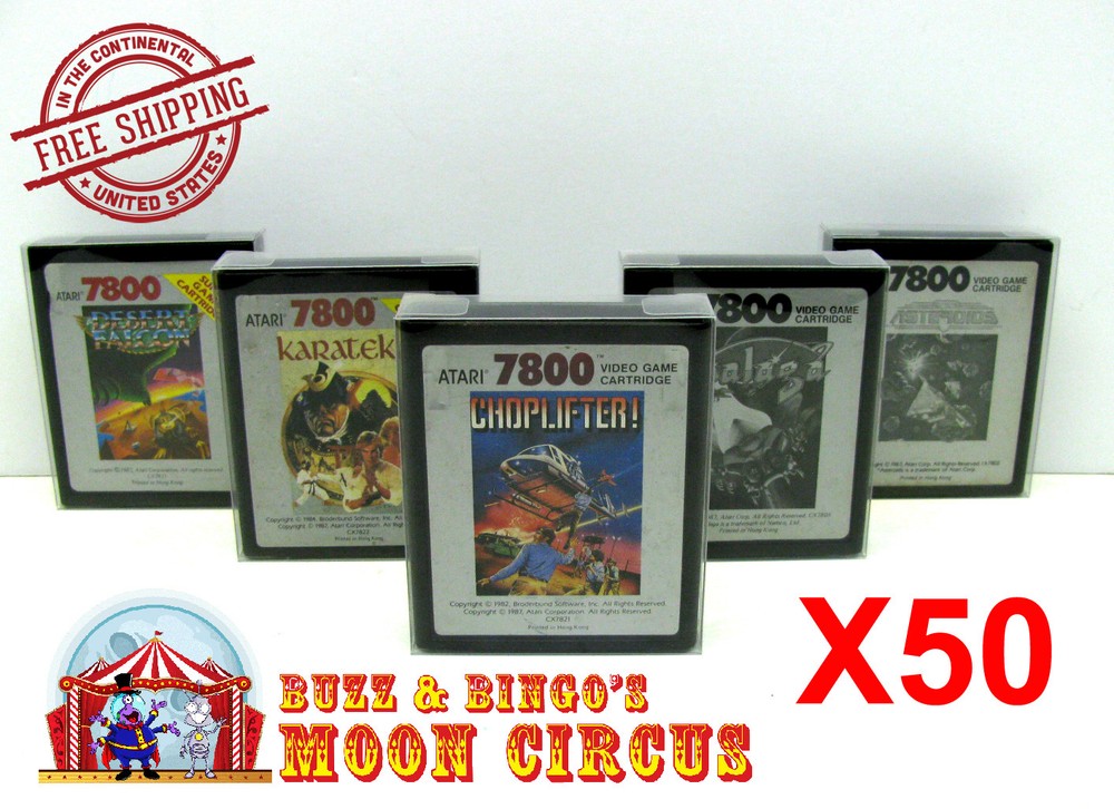 50x ATARI 7800 GAME CARTRIDGE - CLEAR PLASTIC PROTECTIVE BOX PROTECTOR SLEEVE