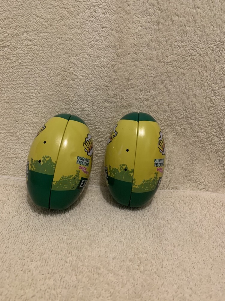 2 Pc Warheads Extreme Sour Hard Candy Egg Shaped Tin Boxes(Empty) 4x2.25 - EUC