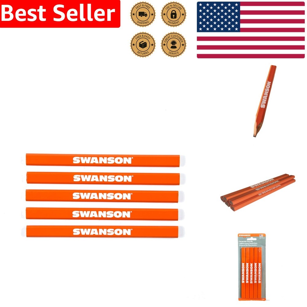 5 Pack High-Visibility Orange Carpenter Pencils with Break-Resistant Graphite