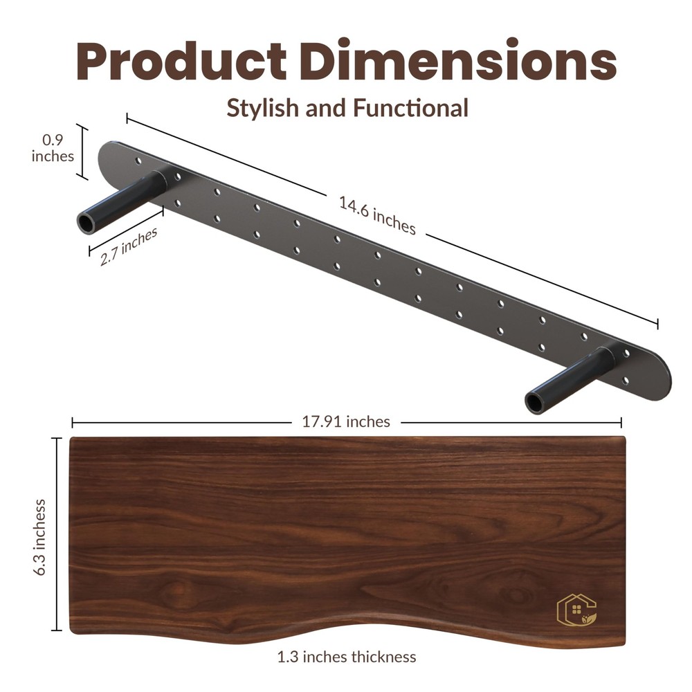 Live Edge Floating Wall Shelf – Solid Wood for Farmhouse, Modern, or Rustic H...