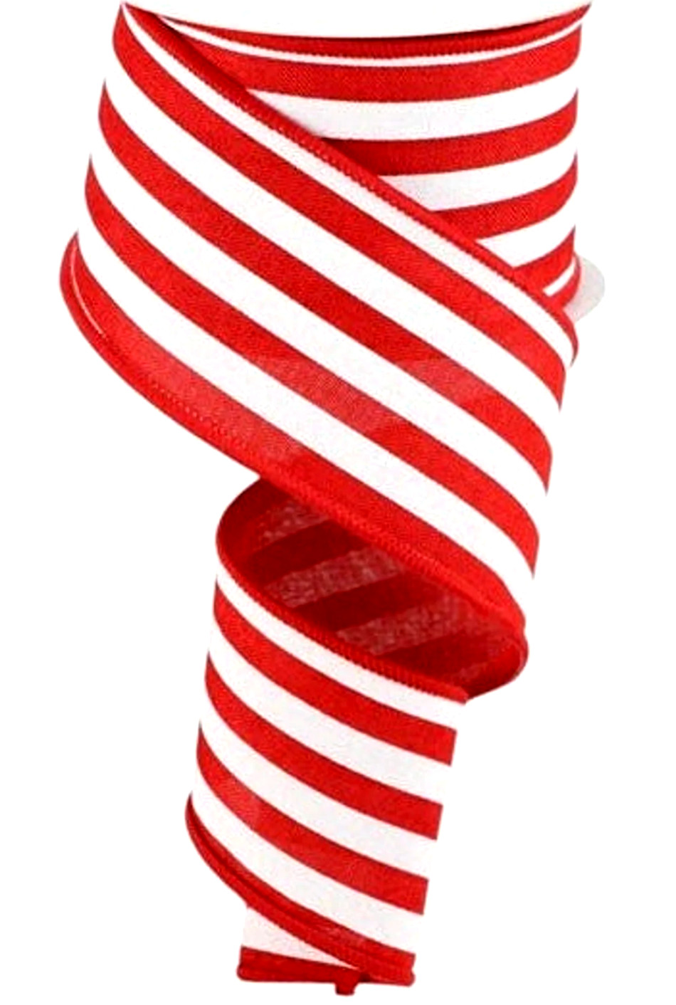 Patriotic Red White Stripe 2.5" by 5 yd Wired Ribbon Faux Burlap Candy Cane