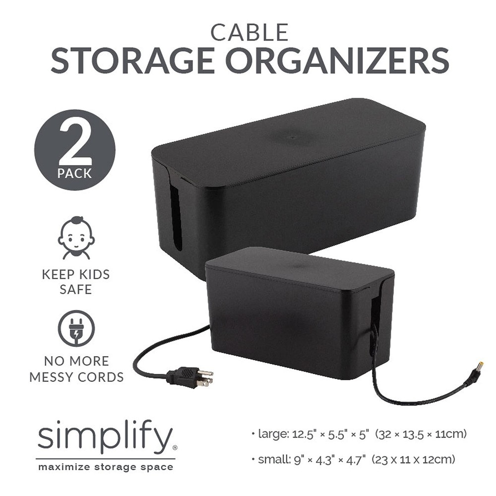2 Pack Cable Organizer | Multi-sized | Storage with Lid | Chargers & Wires | ...