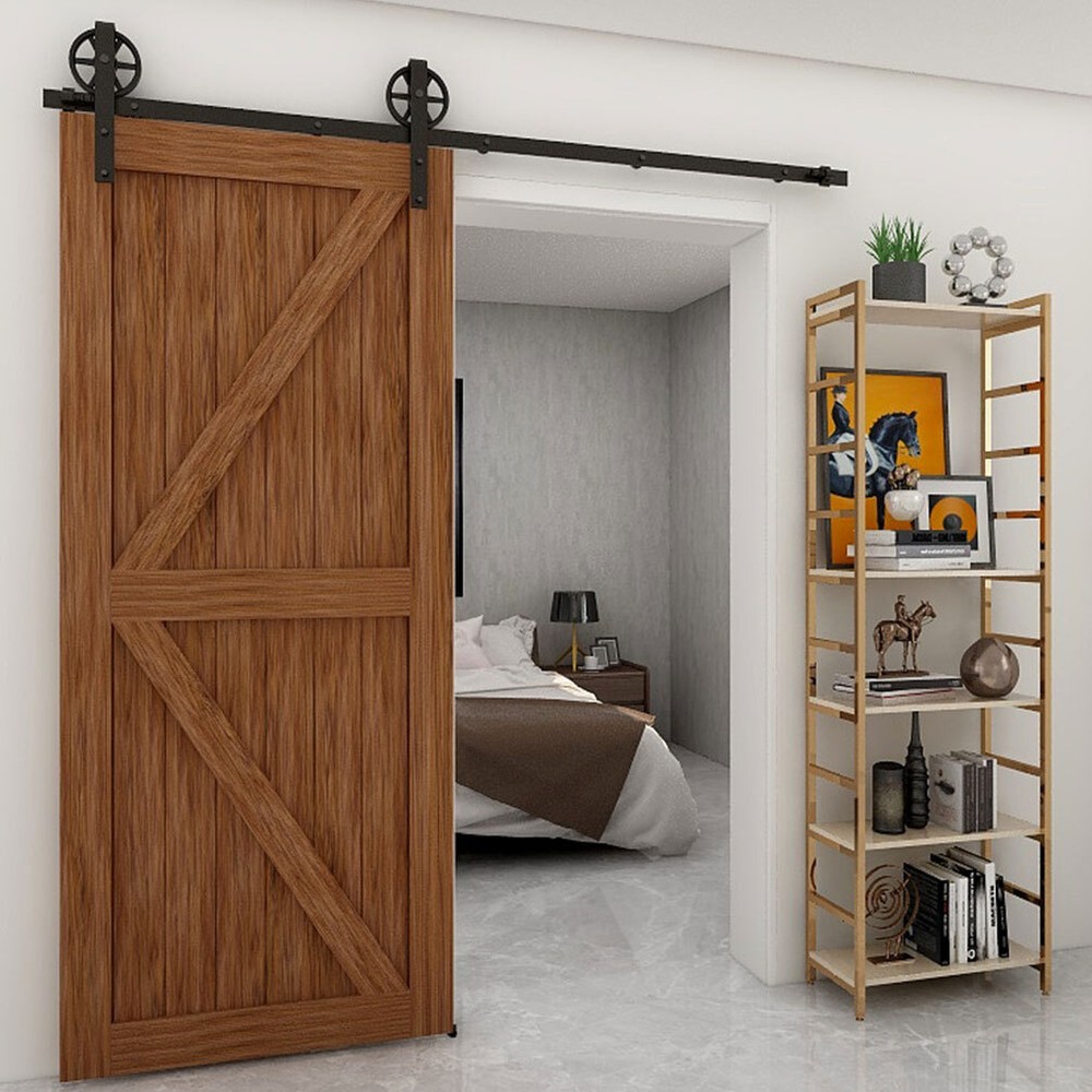 CCJH 4-20FT Sliding Barn Door Hardware Basic Black Roller Kit Single/Double Door