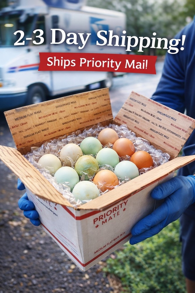 12 Fertile Hatching Eggs – Easter Egger Blue/Green + Brown Barnyard Mix