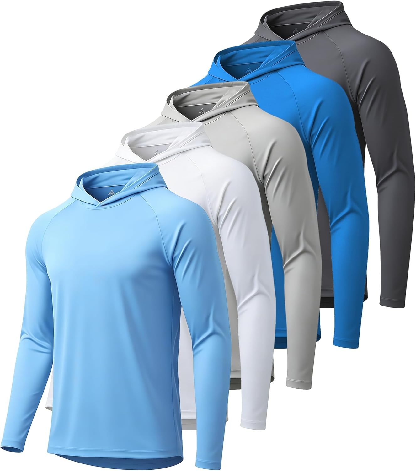 5 Pack Mens UPF 50+ Sun Protection Long Sleeve Hoodie Quick Dry Rash Guard