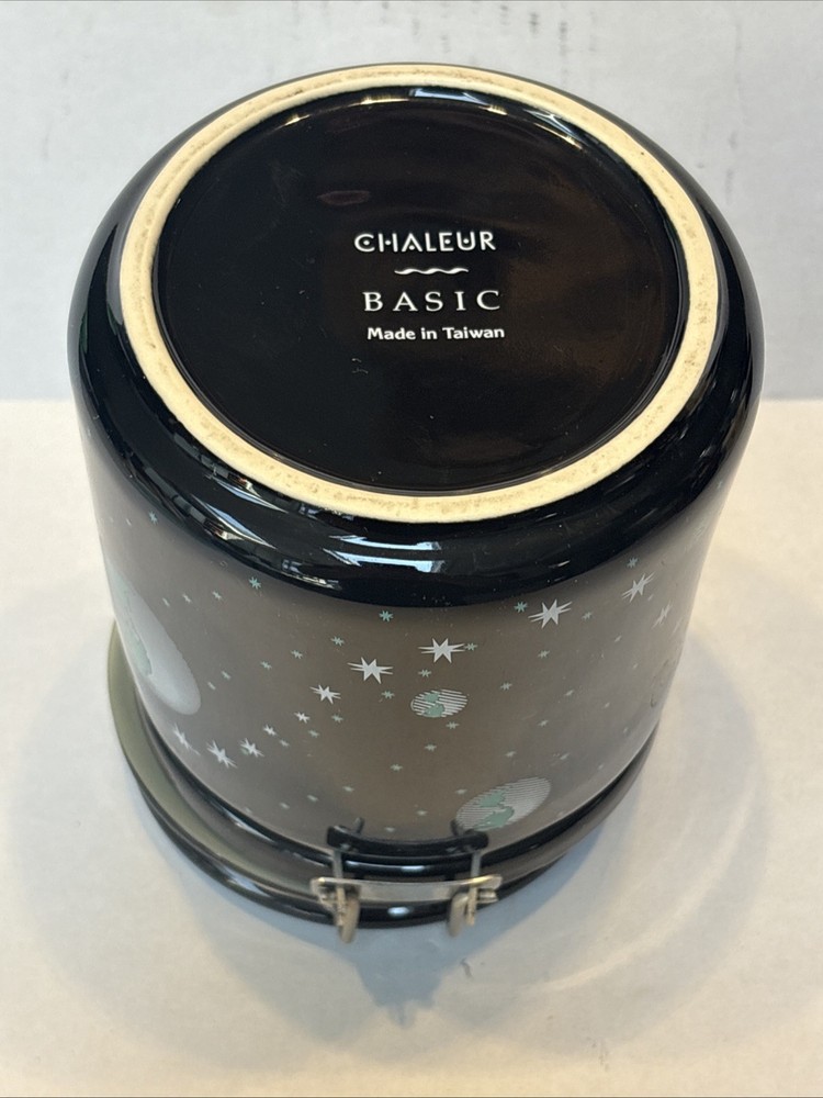 Chaleur Basic 6” Canister Planets Space Orbiting Earth Stars Black Celestial