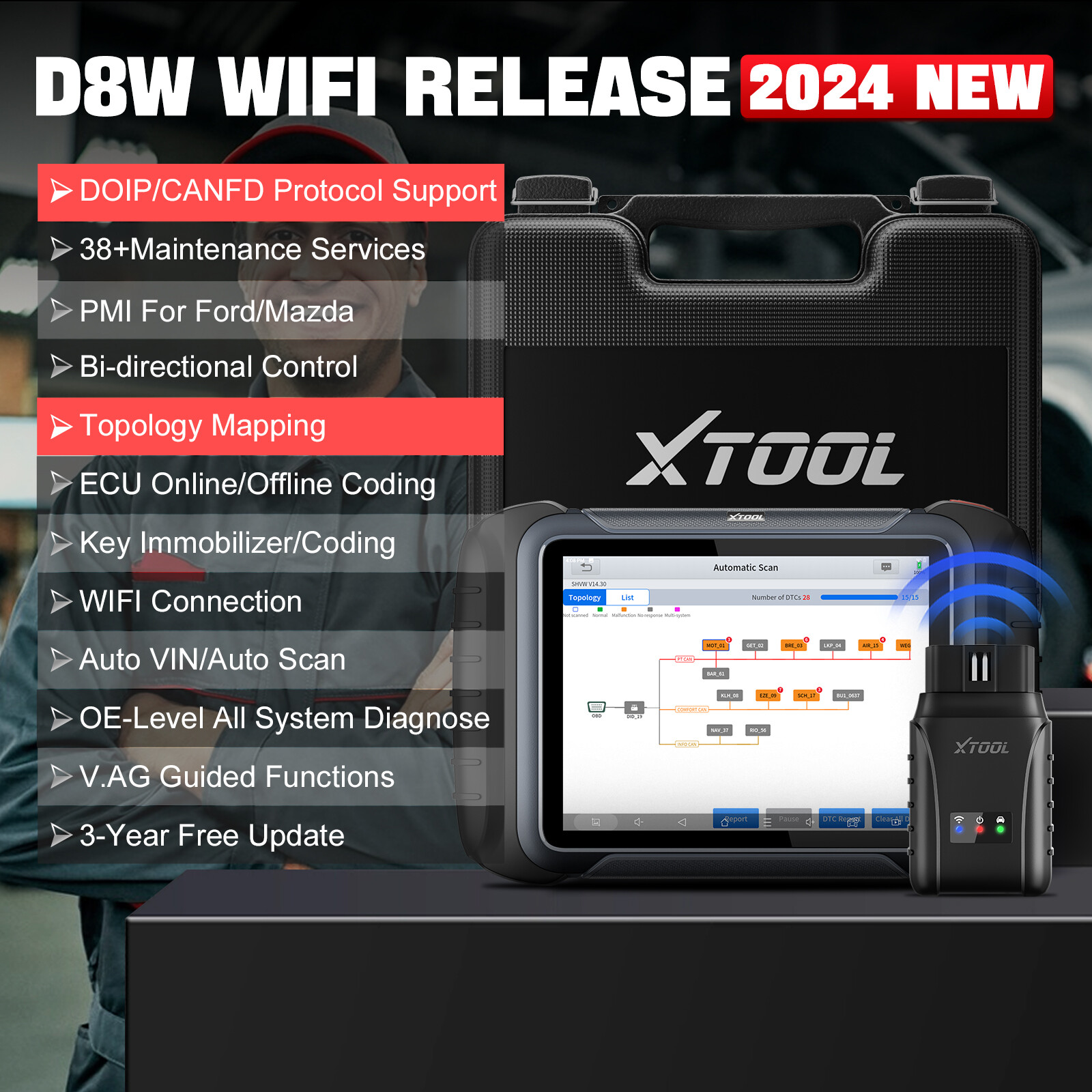 USED XTOOL D8W Auto Full Diagnostic Tool Bi-Directional WIFI Scanner Topology