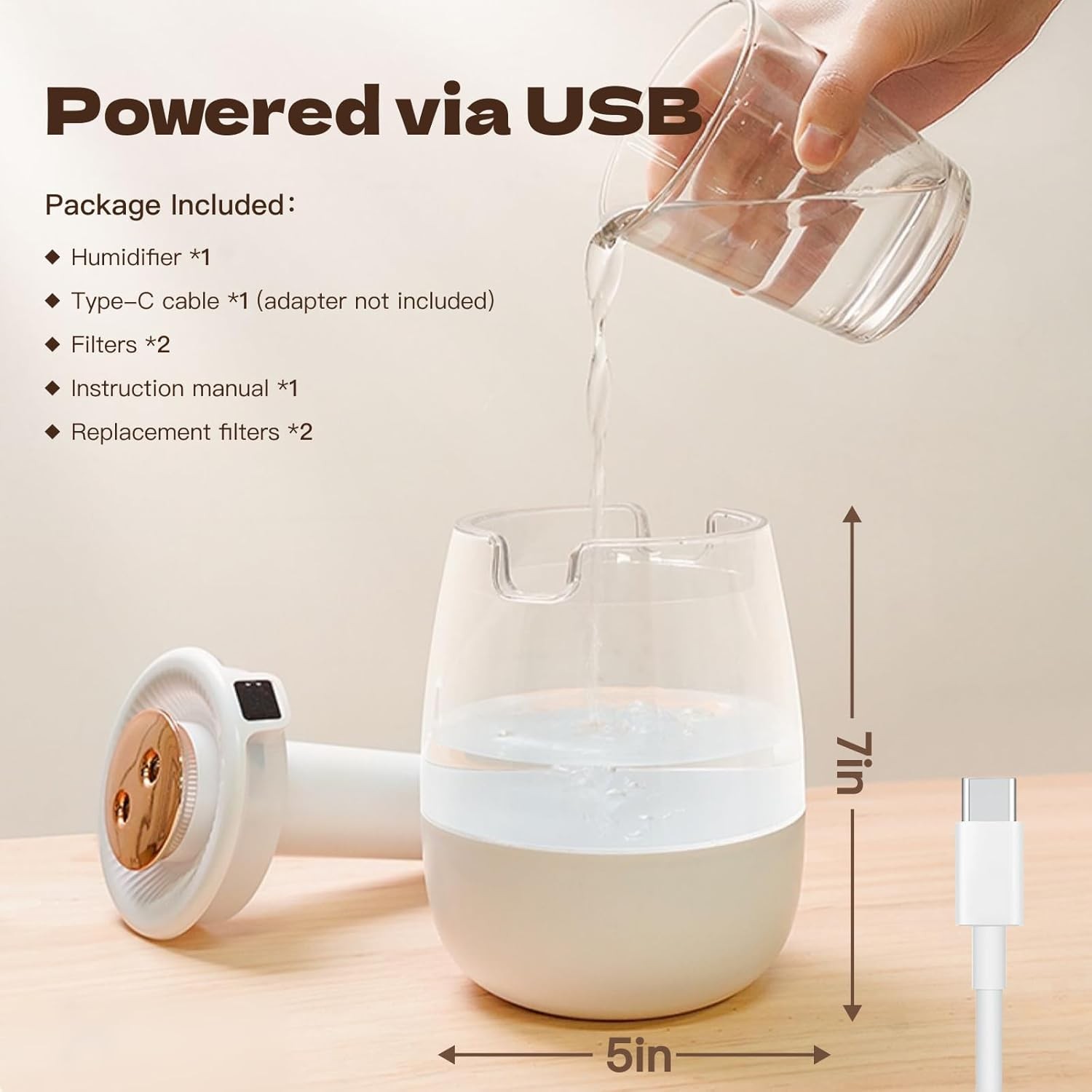 1.5L bedroom humidifier dual-nozzle digital display humidifier LED light adjusta