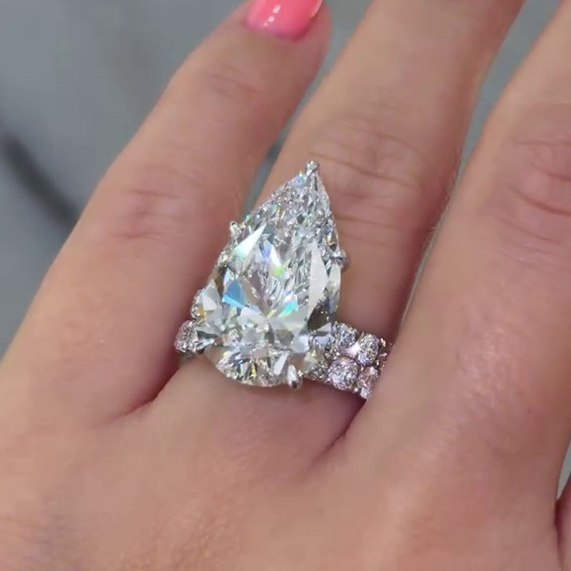 4.25 TCW Pear Cut Moissanite Bridal Set Engagement Ring 14K White Gold Plated