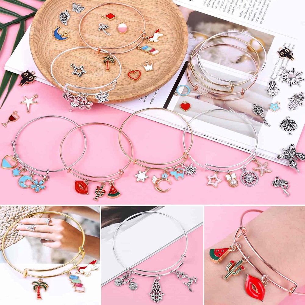 Thrilez 300Pcs Charm Bangle Bracelets Making Kit Adjustable, multicolored