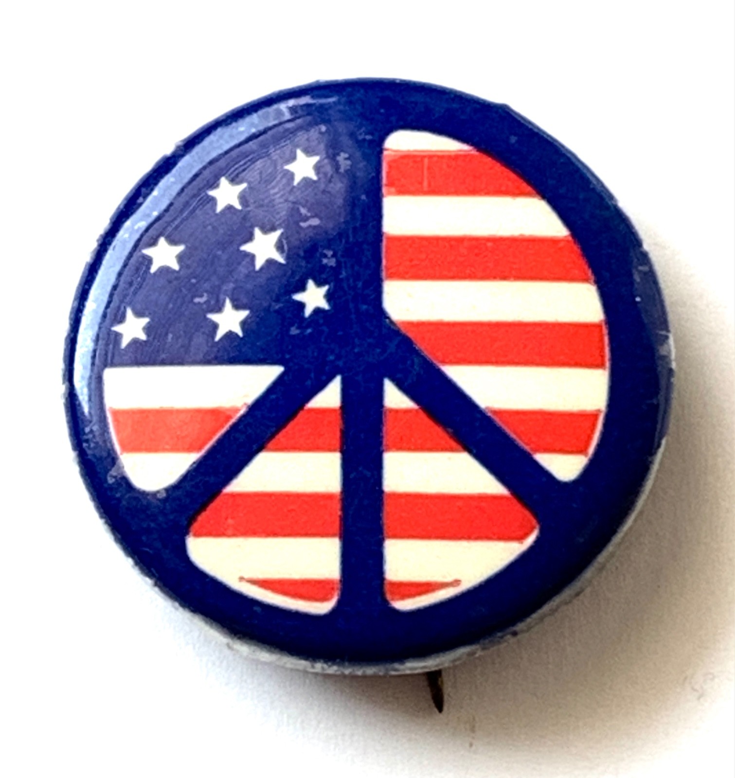 Vintage Peace Flag Pin, Peace symbol on American Flag , anti-war pin