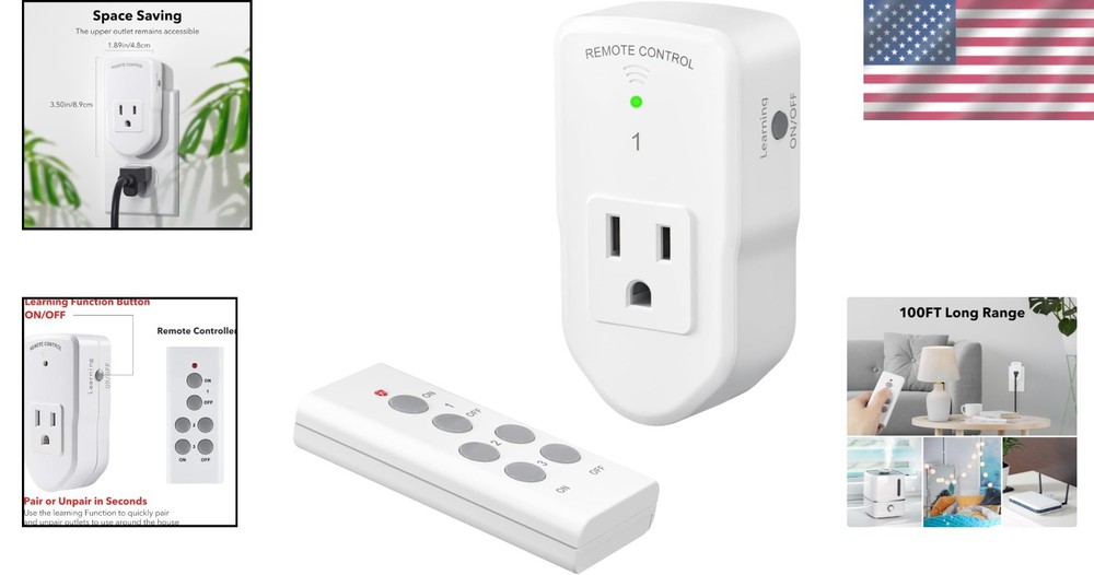 100ft Long Range Wireless Remote Outlet - 10A Electrical Switch for Convenience