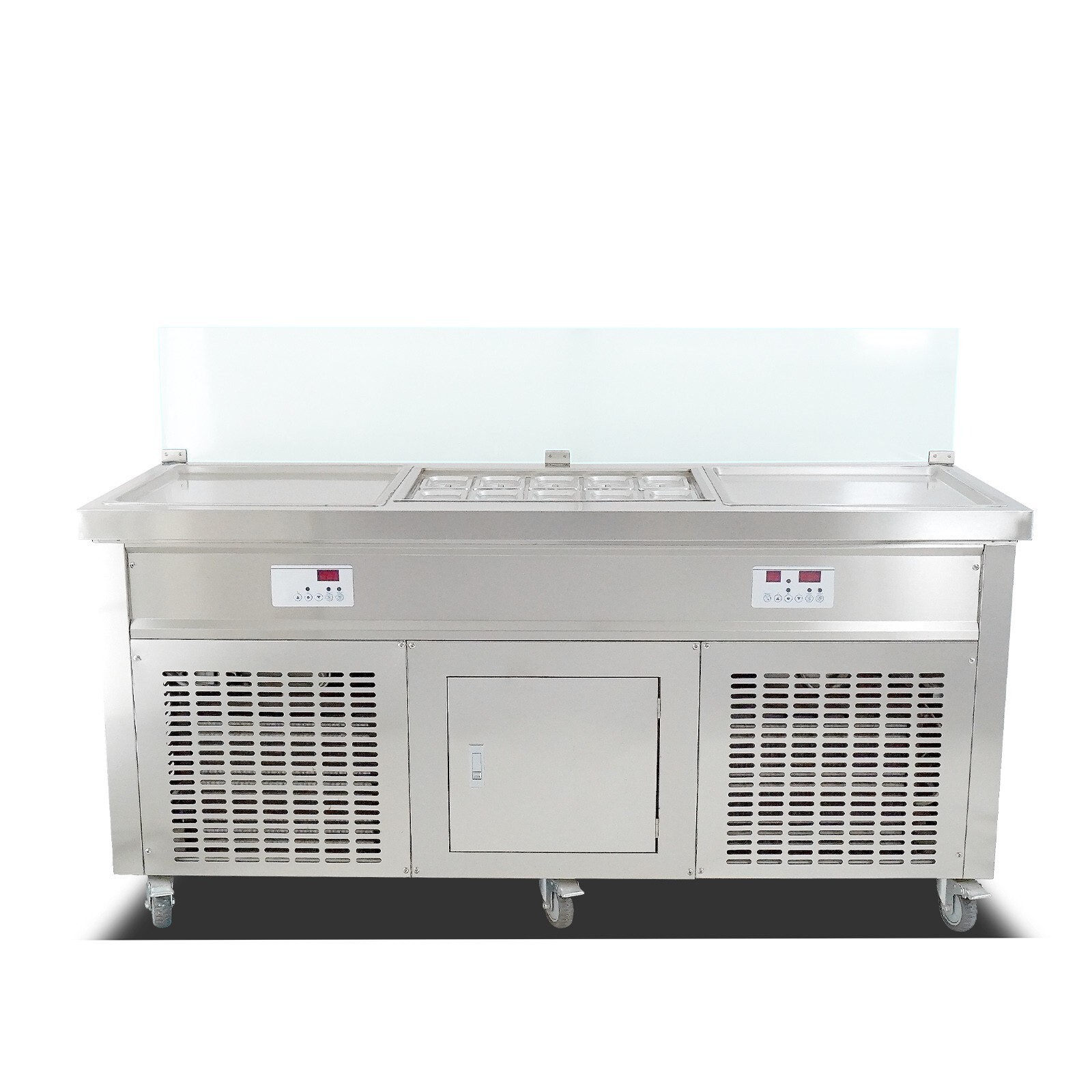 Commercial rolled ice cream machine double square pans with 10pcs cooling tanks