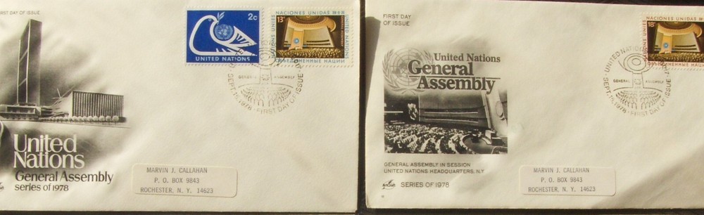 2 different FDC UNITED NATIONS- GENERAL ASSEMBLY, New York 9/1978.