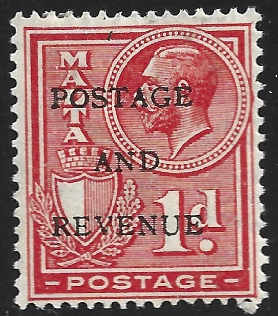 Malta, Scott #150, Overprinted 1p King George V, Used
