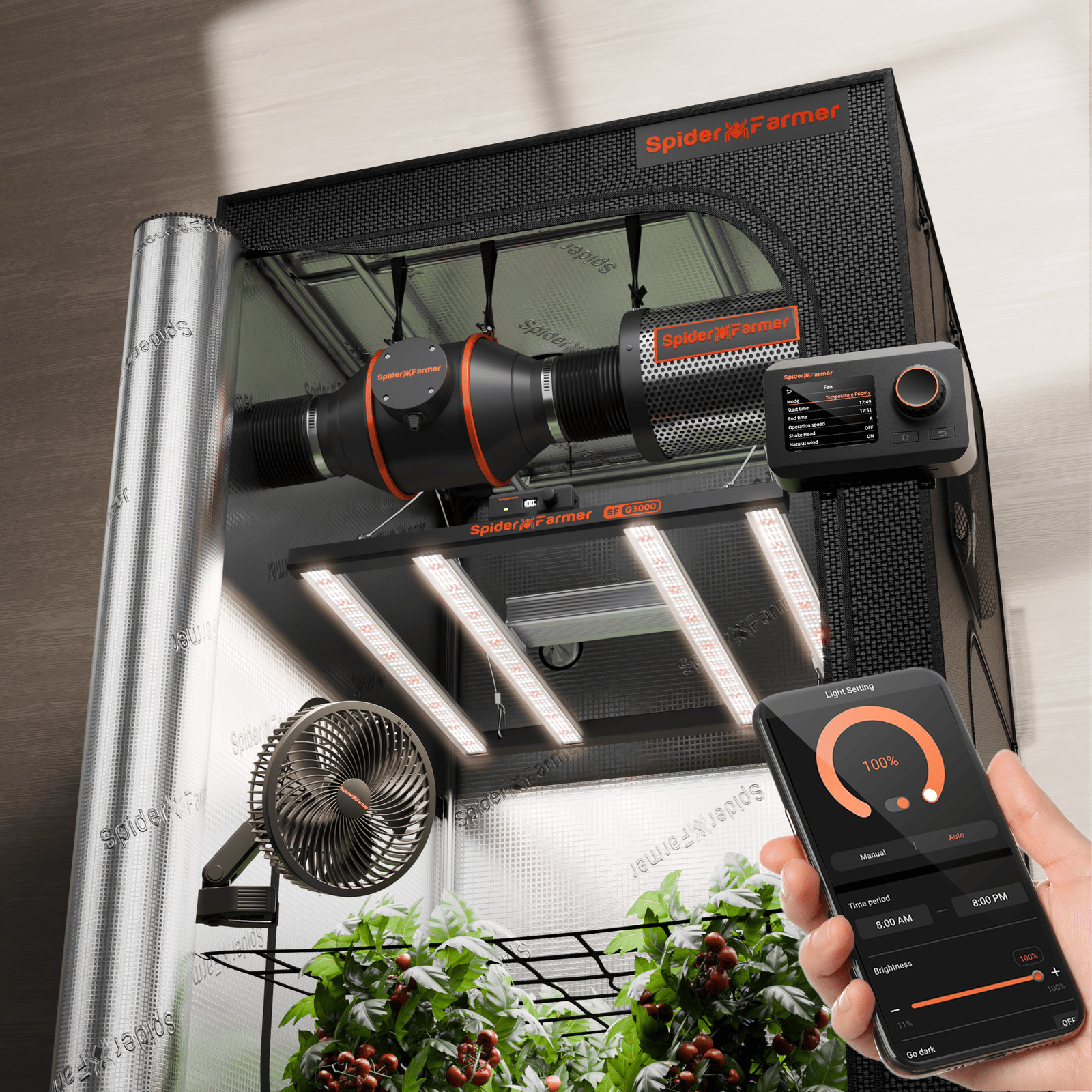 2025 Spider Farmer 3x3ft Smart Grow Tent Kit 300W LED+GGS+Clip fan,Wifi-Control