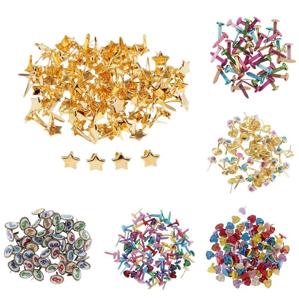 Assorted Bright Color Mini Brads Paper Fasteners Brass