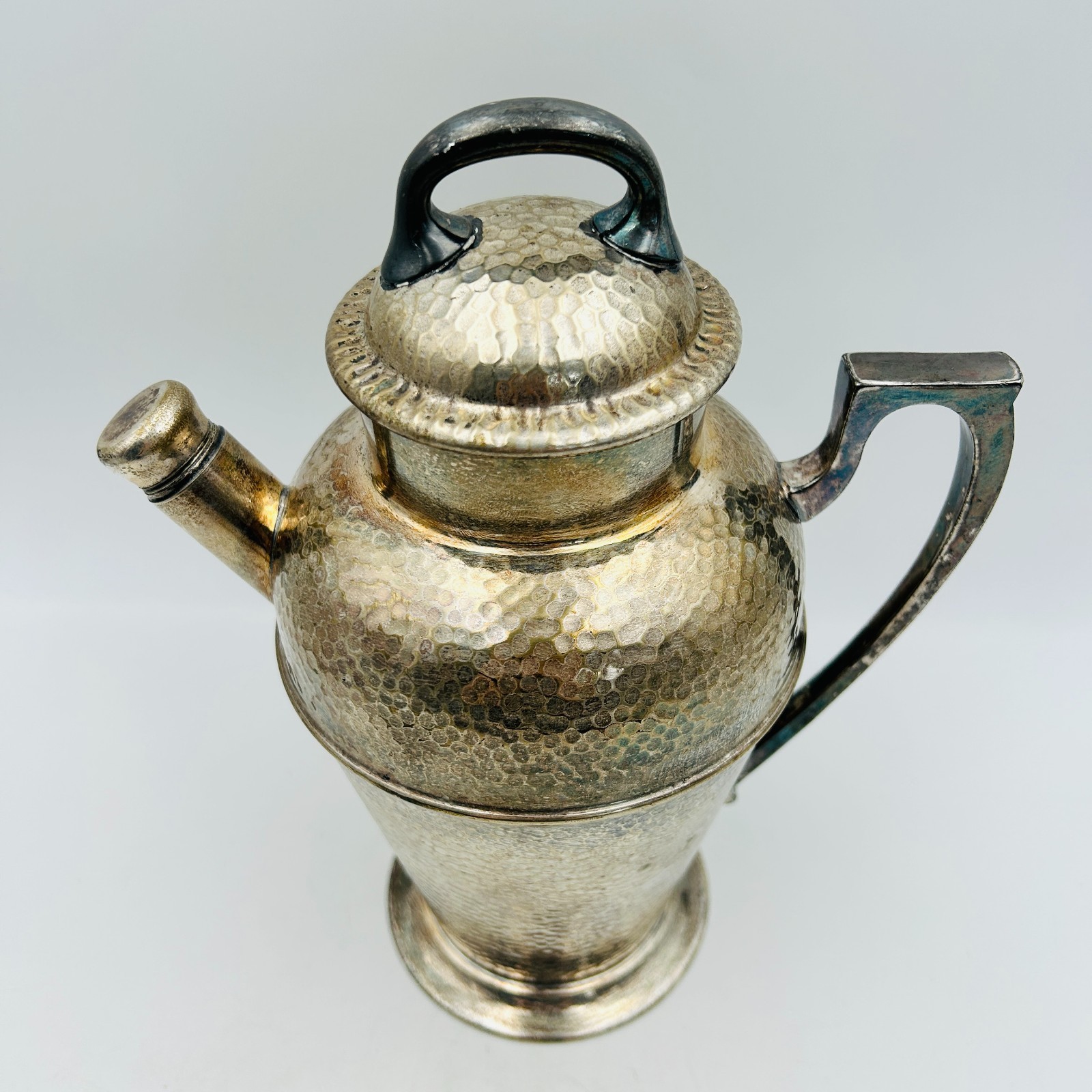 Art Deco Hammered Nickel Silver Plated Cocktail Martini Shaker Cork Lid Cap VTG