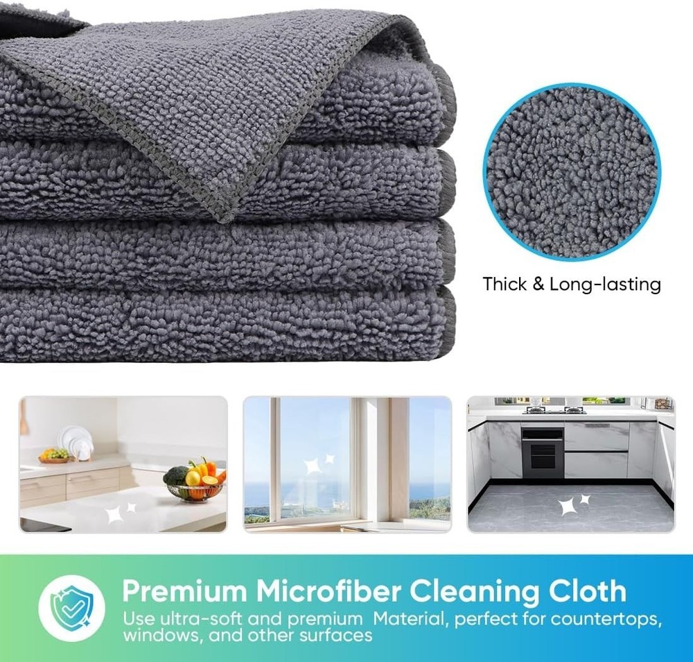 Versatile Grey Microfiber Cleaning Rags, 12 Pack - Perfect for Every Surface