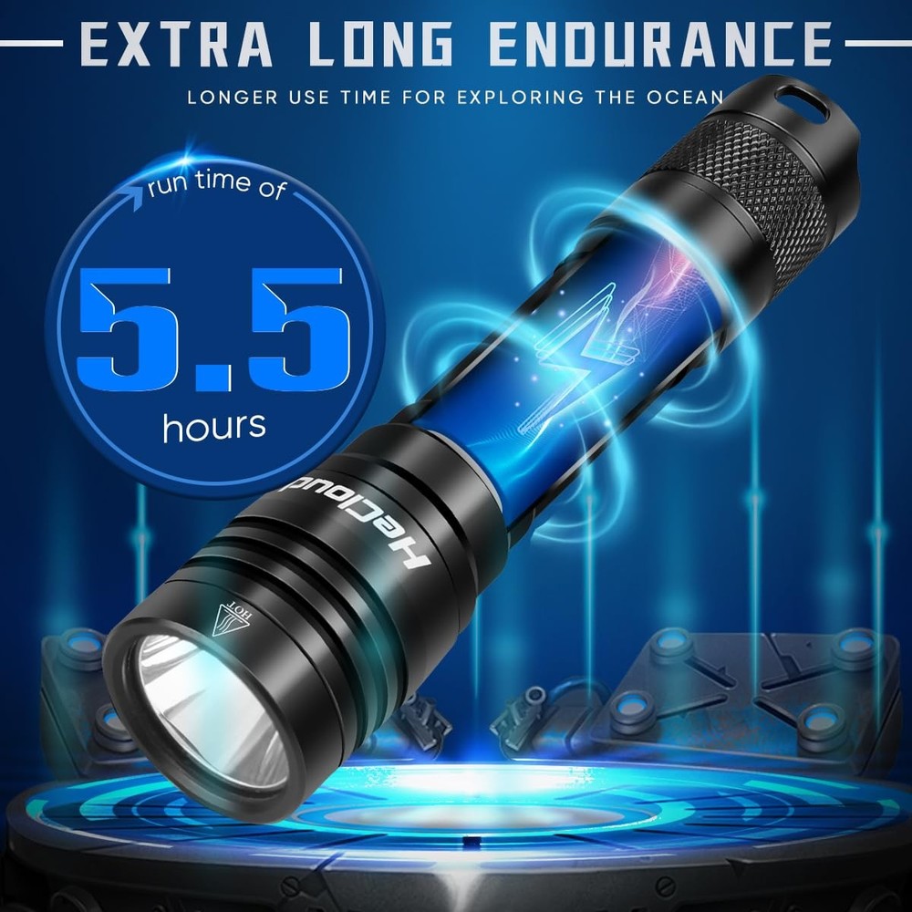 2 Pack Scuba Diving Flashlight with Rechargeable Power Dive Light Torch 3000 ...