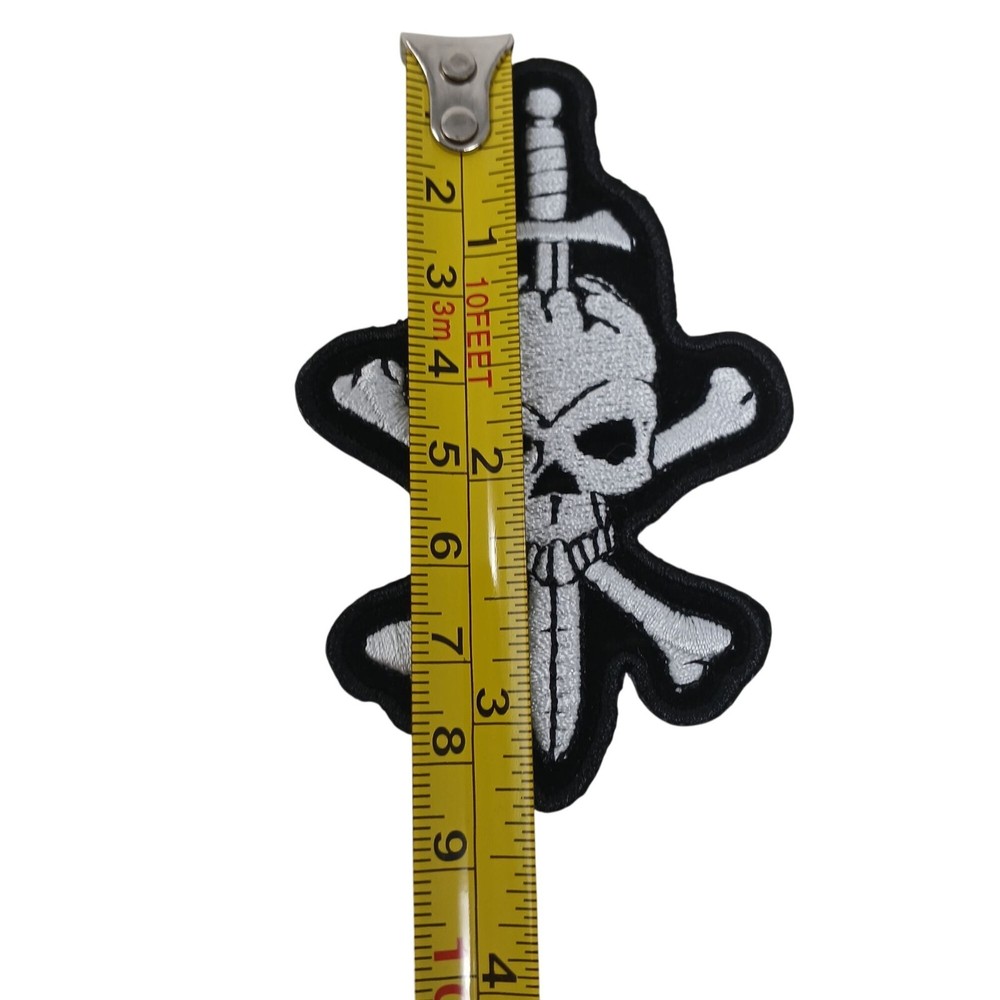 Skull & Crossbones Sword Embroidered Iron-On Patch Gothic Pirate #D4-4