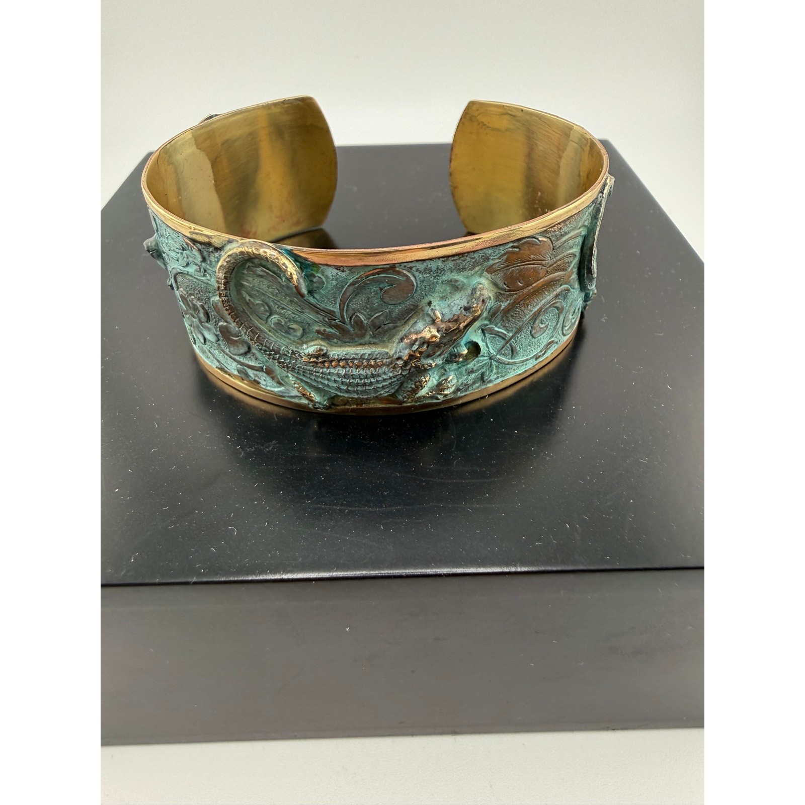 Elaine Coyne Verdigris Patina Brass Alligator Cuff Bracelet