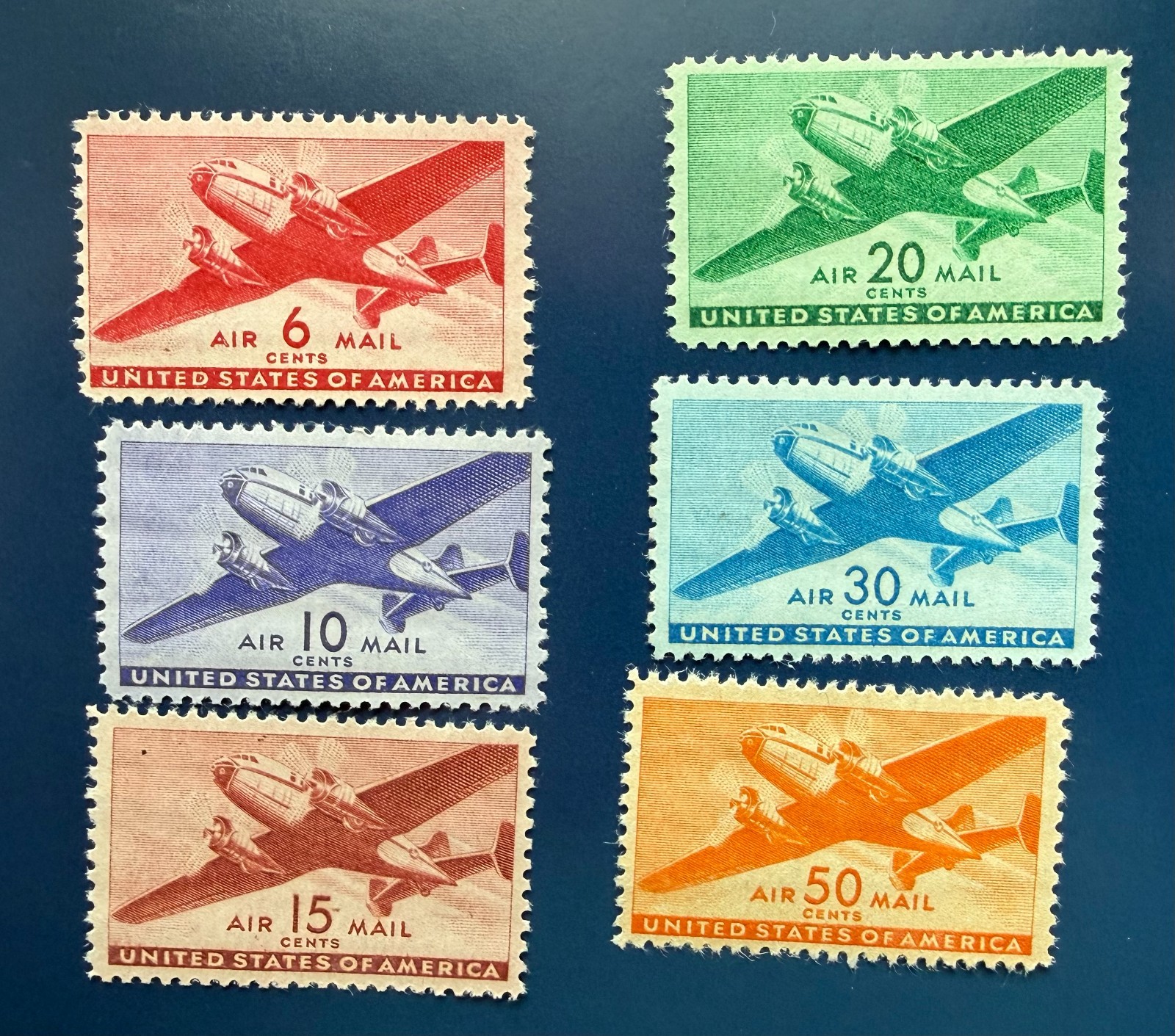 US Airmail Airpost Set of 6 C25-C31 Skymaster Twin Motor MLH