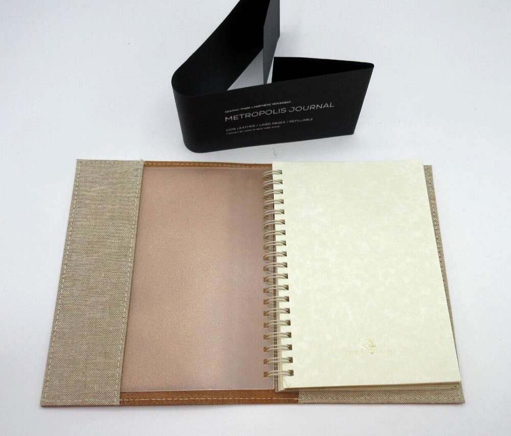 Metropolis Refillable Notebook 7" Leather Cover Spiral Insert Graphic Image Blk