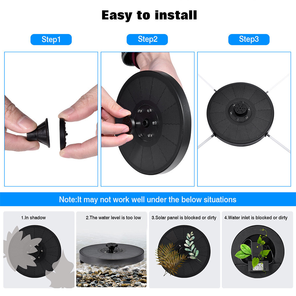 LED Solar Power Bird Bath Water Fountain Pump Floating Outdoor Pond Pool Decor