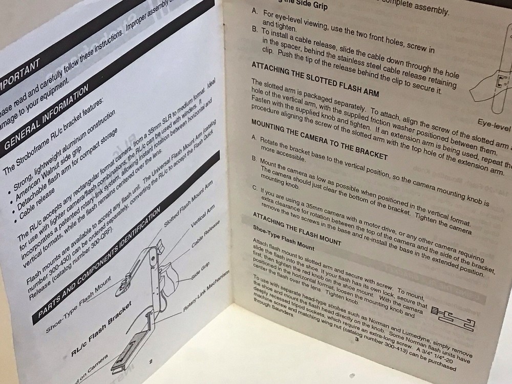STROBOFRAME RL/C Camera Flash Bracket Designed For 35mm & 645 Cameras