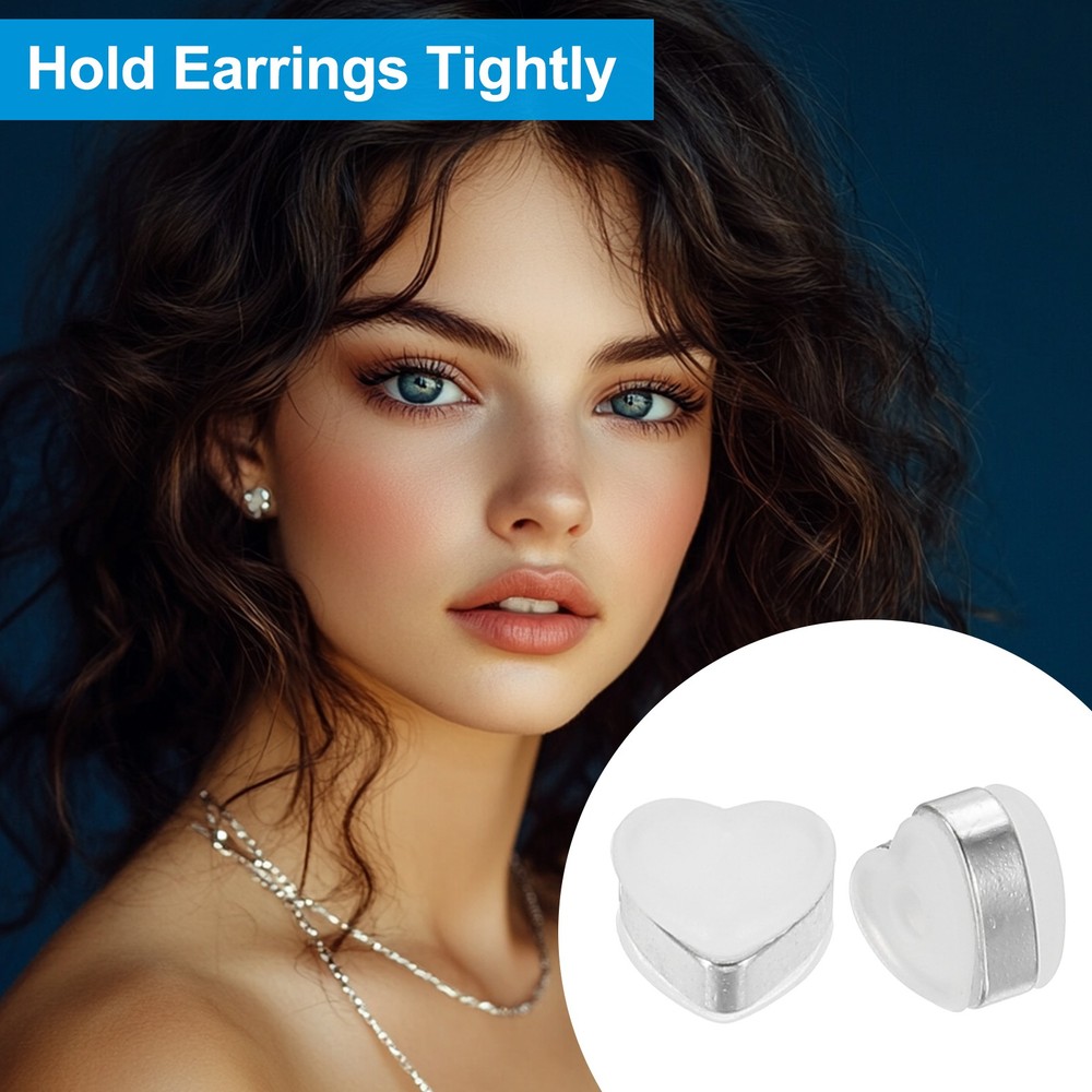 20 Pcs Earring Backs, Heart Silicone Locking Earring Backs Replacements, Silver