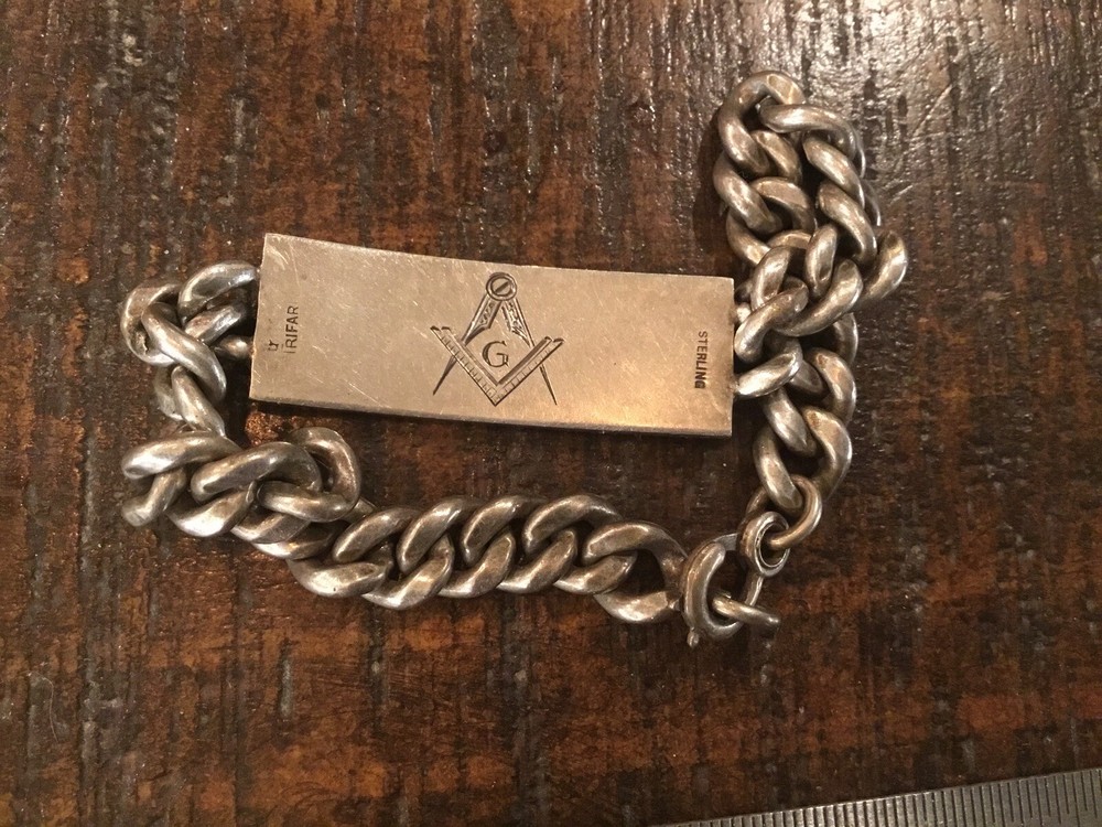 ORIGINAL WWII STERLING TRIFARI ID BRACELET MAJOR ADJ GENERAL MASONIC ENGRAVED
