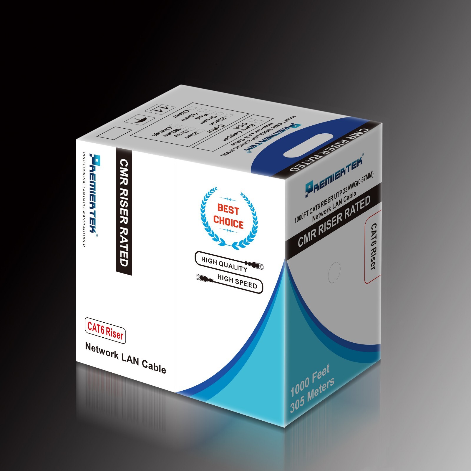 CAT6 1000FT UTP Cable 23AWG CMR 550MHz Network Ethernet Bulk Wire LAN NEW