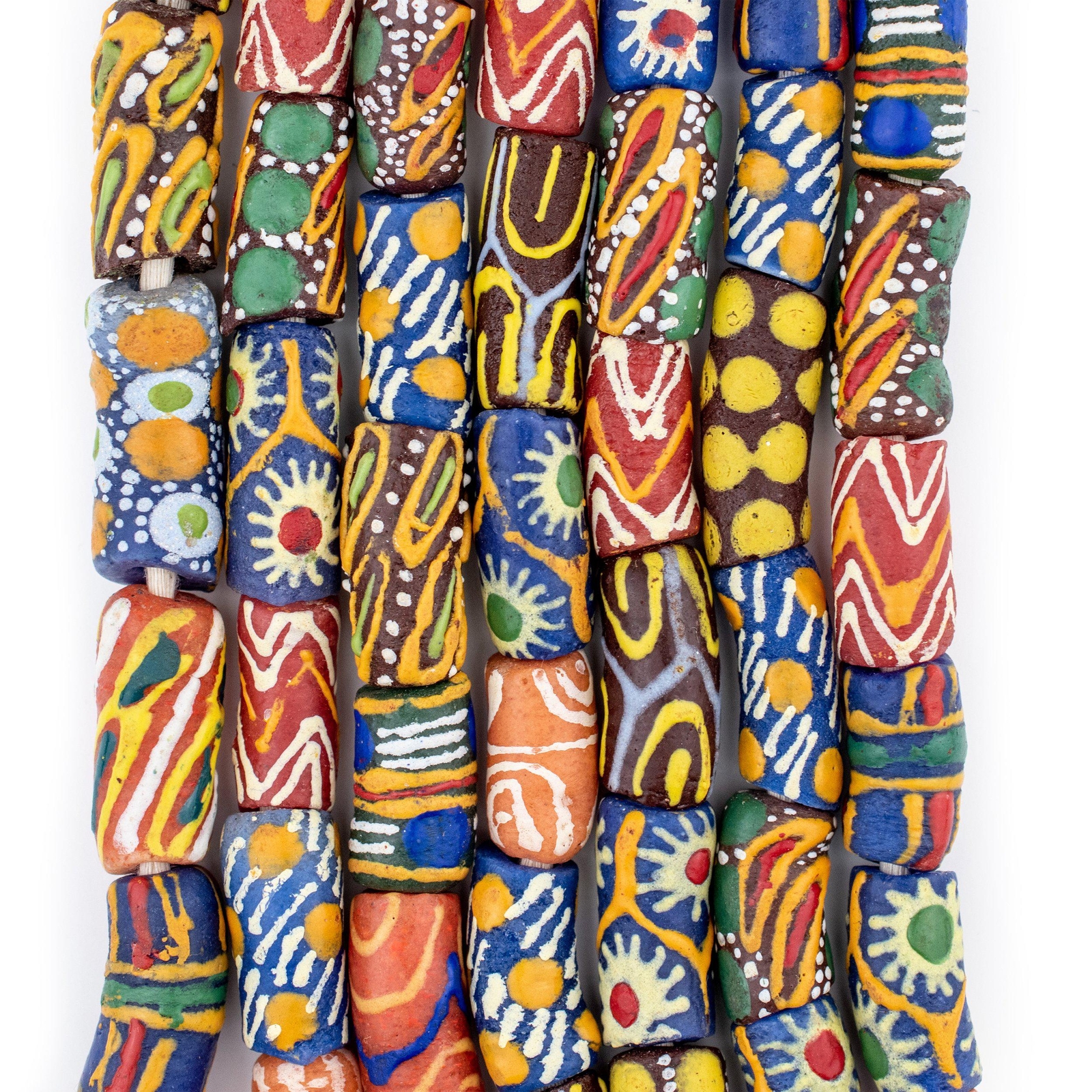 Rainbow Mix Krobo Powder Glass Beads 10mm Ghana African Multicolor Elbow