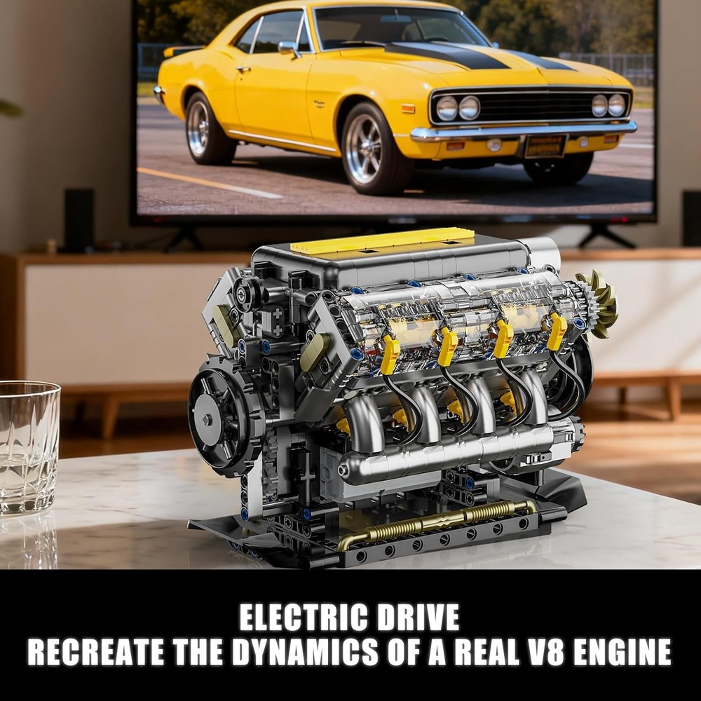 V8 Engine Model Building Kit That Runs - Visible Mini V8 Engine Kit for Adults &