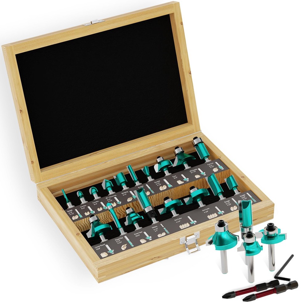 CSOOM 20PCS Router Bits, 1/4" Woodwork Tools, Carbide Milling Cutter Set