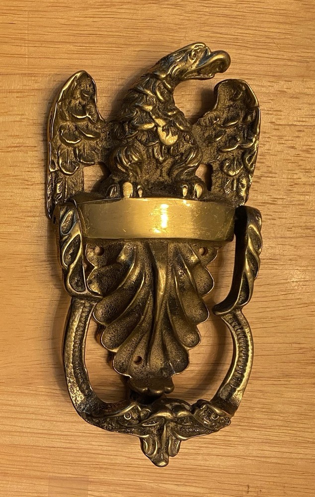 VTG Solid Cast Brass Sculptured Eagle Door Knocker-Marshall Field Co. Tag