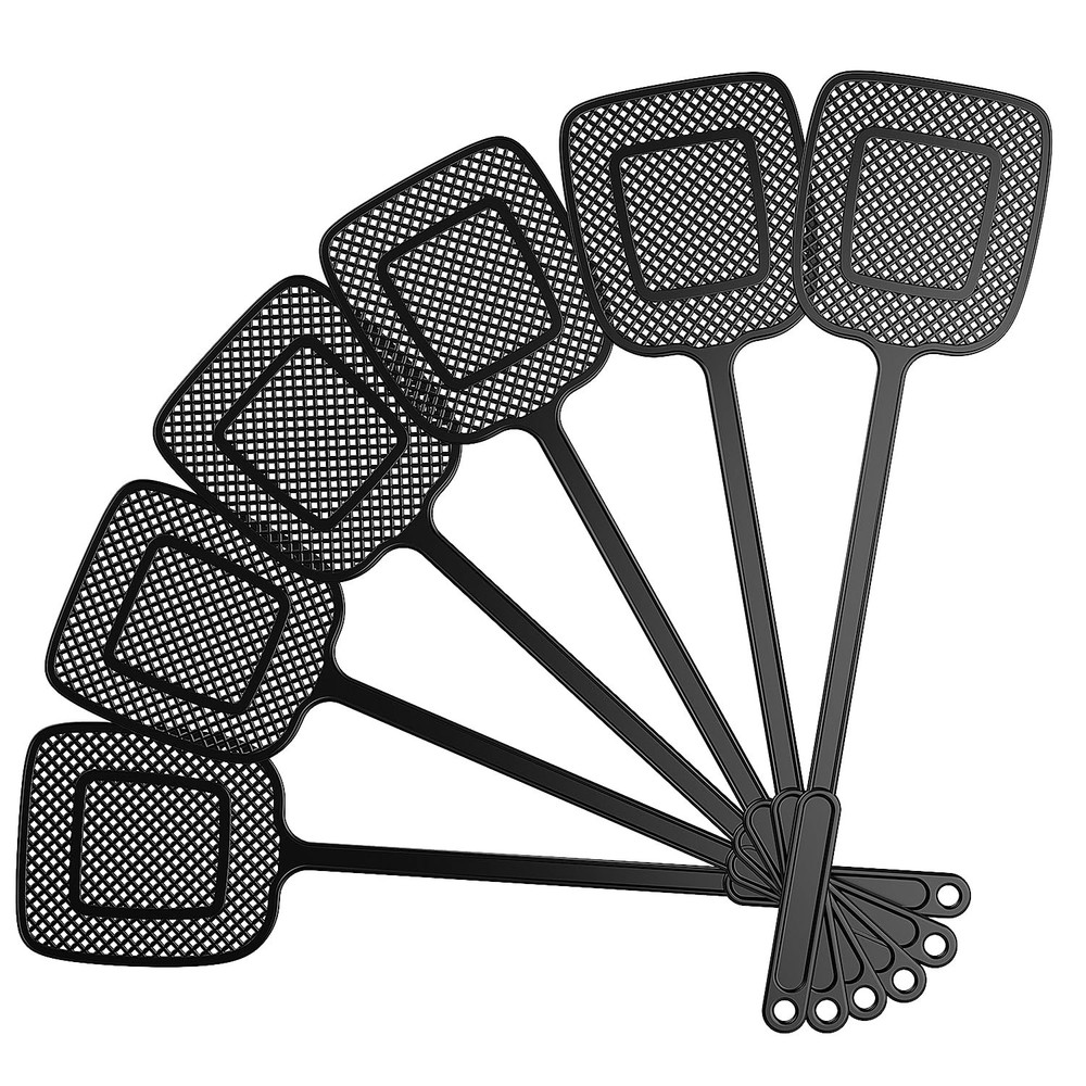 Heavy Duty Long Handle Fly Swatter, Black, 6 Pack