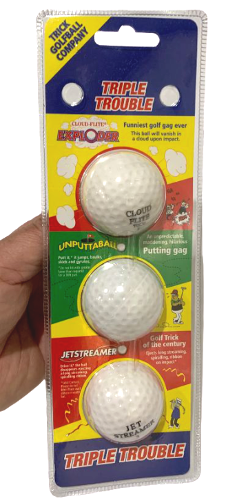 3 PACK GOLF BALL GAGS Exploding Jet Streamer Prank Joke Golfer Trick GIFT Set