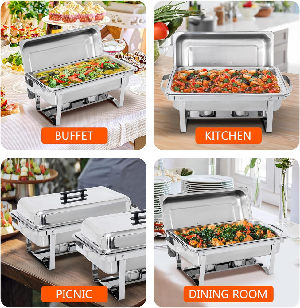 2 Pack 9QT Food Warmer, Rectangular Chafing Dish Buffet Set W/Foldable Frame Leg