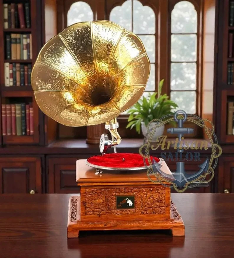 Antique Gramophone, Fully Functional Working Phonograph, win-up record player