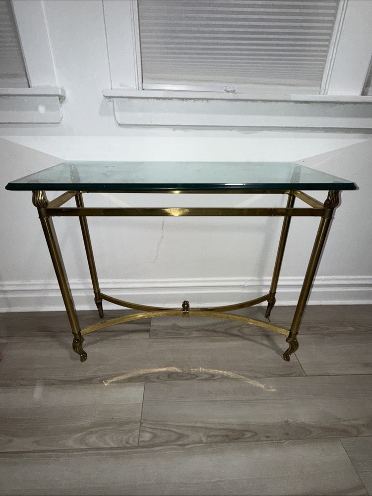 Solid Brass Beveled Glass Top Console Sofa Dressing Vanity Table