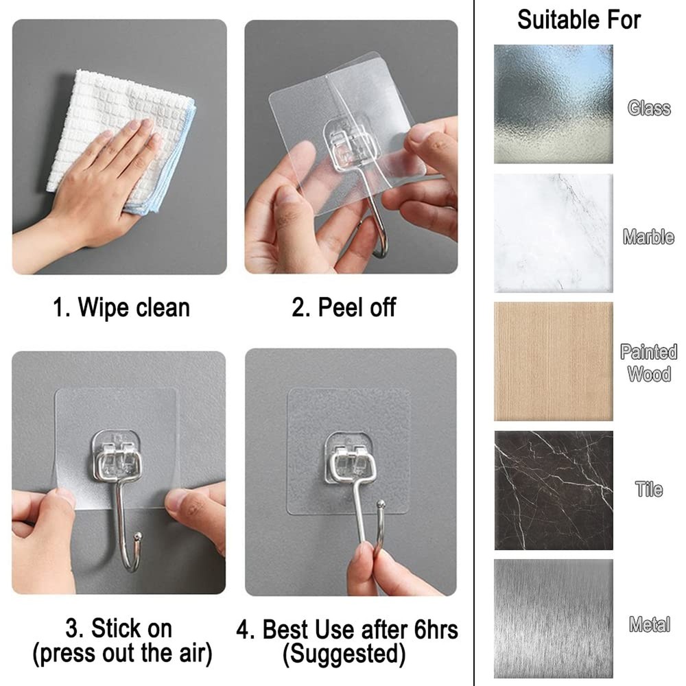 15 pack Large Adhesive Wall Hooks, Damage-Free Waterproof Rustproof 33Ib Max ...