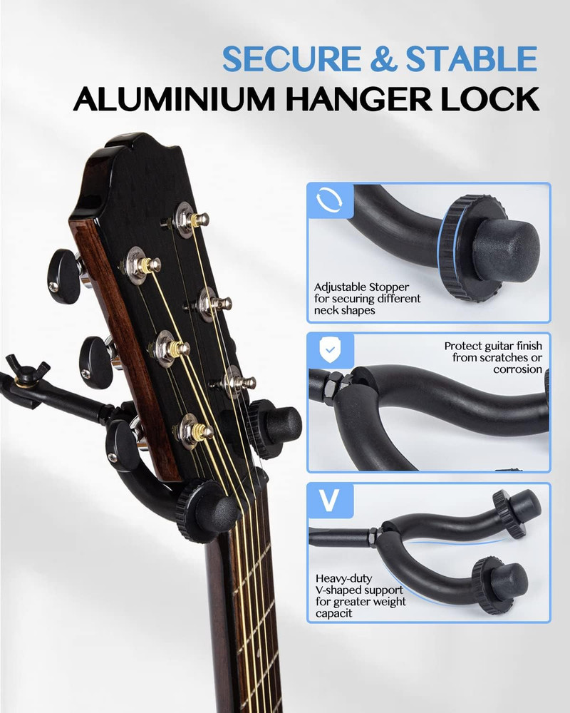 Multi-Guitar Wall Mount Rack - Holds 8 Instruments, Adjustable Metal Stand