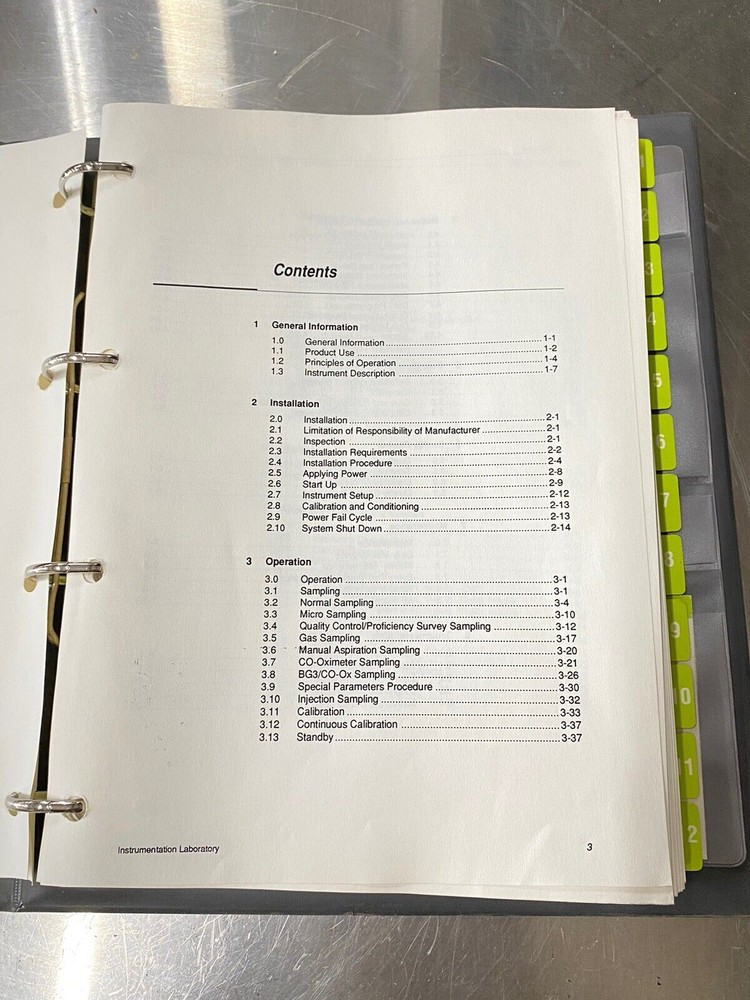 Instrumentation Lab IL 1420 BG3 Analyzer - Users Guide / Instruction Book