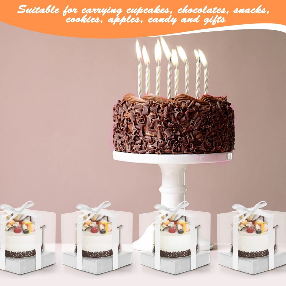 12 Pack Clear Plastic Cupcake Boxes, 3.5 Inch Silver Single Cupcake Container...