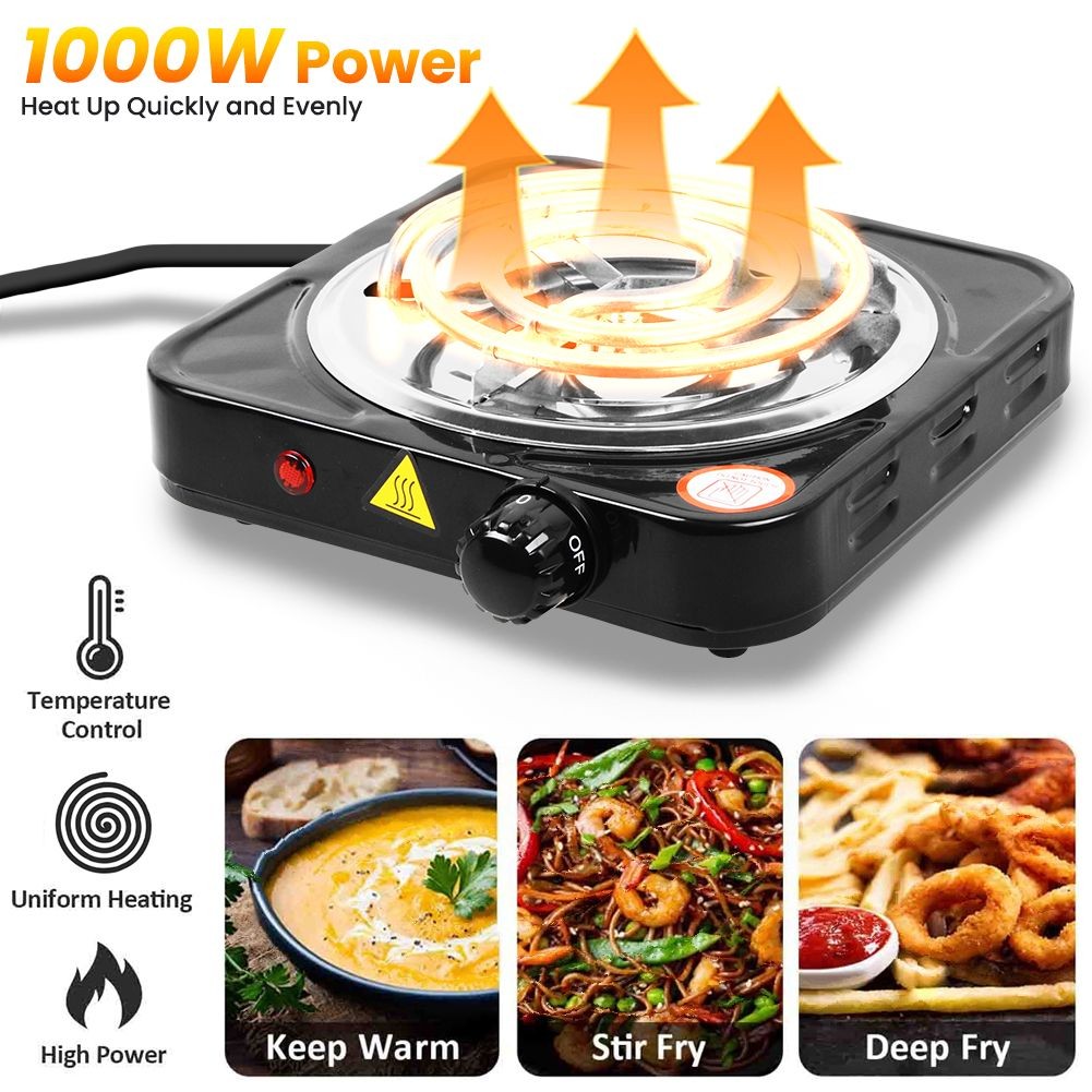 1000W Portable Single Electric Burner Hot Plate Camping Stove Stainless 110V US