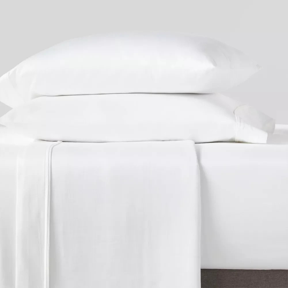 Queen 400 Thread Count Flat Sheet Sateen White 100% Cotton - Threshold