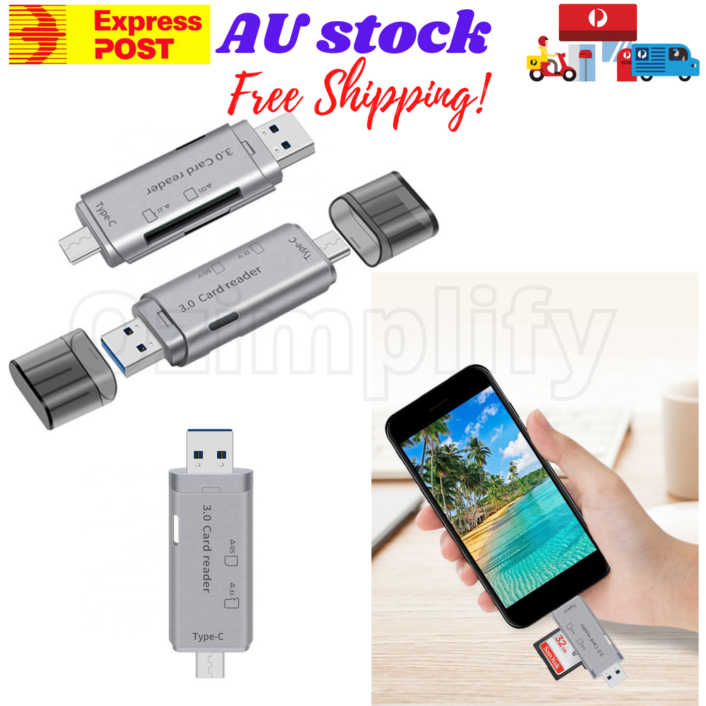 Micro SD Card Reader Adapter to USB 3.0 Type C/Micro USB/USB A Converter Macbook